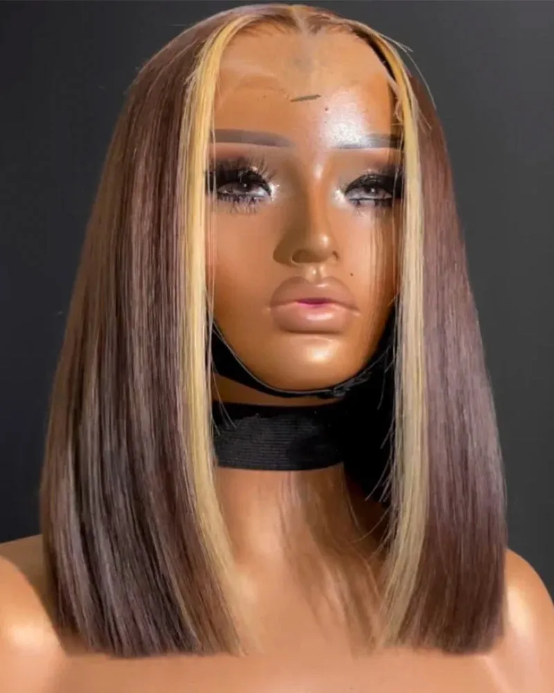 12" 6x5 Lace Money Piece Highlight Straight Bob Wig   12" 13x4 Lace Straight Bob Wig