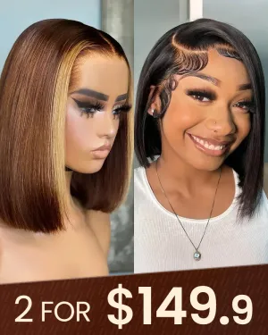 12" 6x5 Lace Money Piece Highlight Straight Bob Wig   12" 13x4 Lace Straight Bob Wig