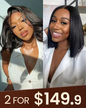 12" 6x5 Pre-Cut Lace Curly Bob Wig   12" 6-Inch Deep Lace Straight Bob Wig