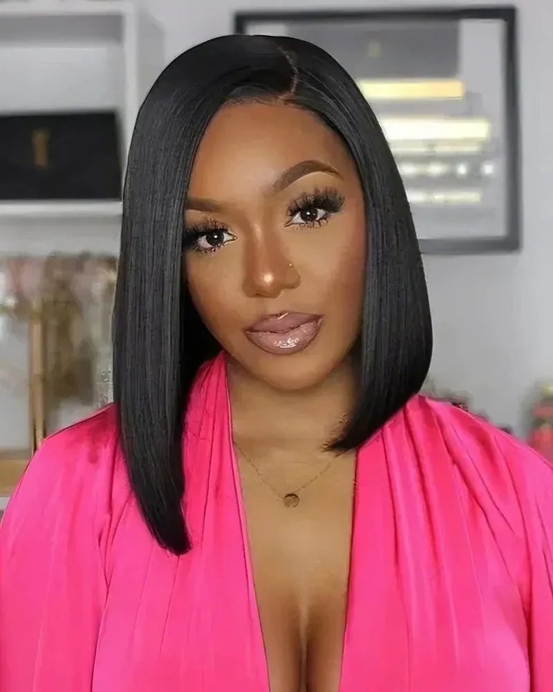 12" Skunk Stripe Black Blonde T-Part Lace Straight Bob Wig   12" 6x5 Lace Straight Bob Wig