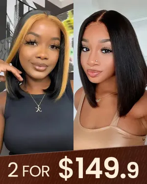 12" Skunk Stripe Black Blonde T-Part Lace Straight Bob Wig   12" 6x5 Lace Straight Bob Wig