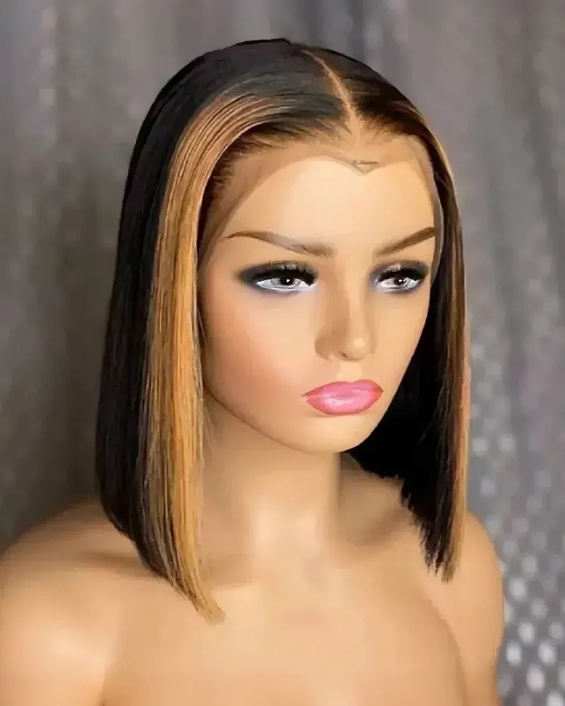 12" Skunk Stripe Black Blonde T-Part Lace Straight Bob Wig   12" 6x5 Lace Straight Bob Wig