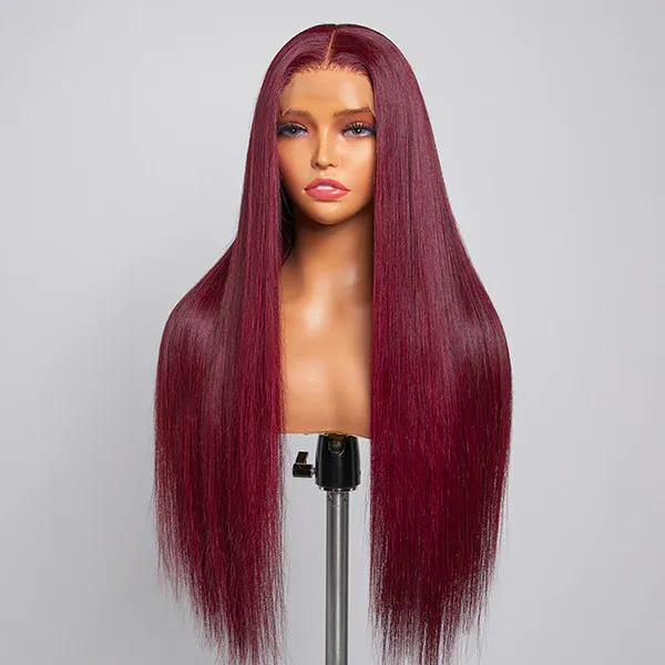 13x4 Lace Burgundy 99J Red Colored Straight Pre-Plucked Lace Frontal Human Hair Wigs