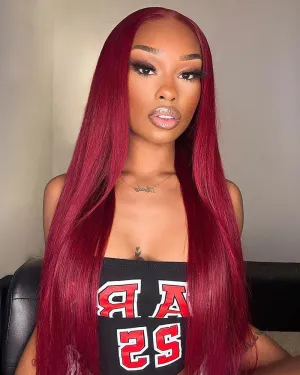 13x4 Lace Burgundy 99J Red Colored Straight Pre-Plucked Lace Frontal Human Hair Wigs