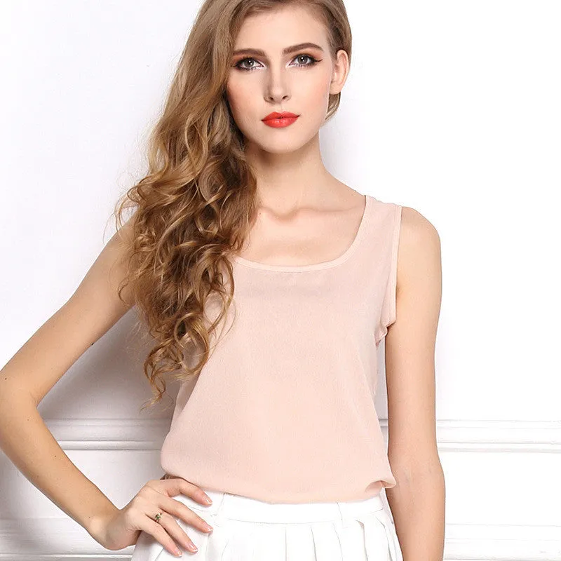 15 Candy Colors Fashion Tops T-Shirt Women O Neck Sleeveless Simple Style Casual Chiffon T Shirt Tees Plus Size