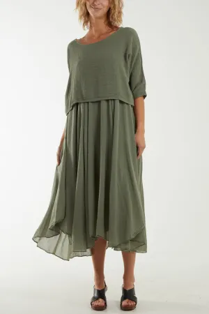 2 In 1 Crop Top & Cami Linen Dress