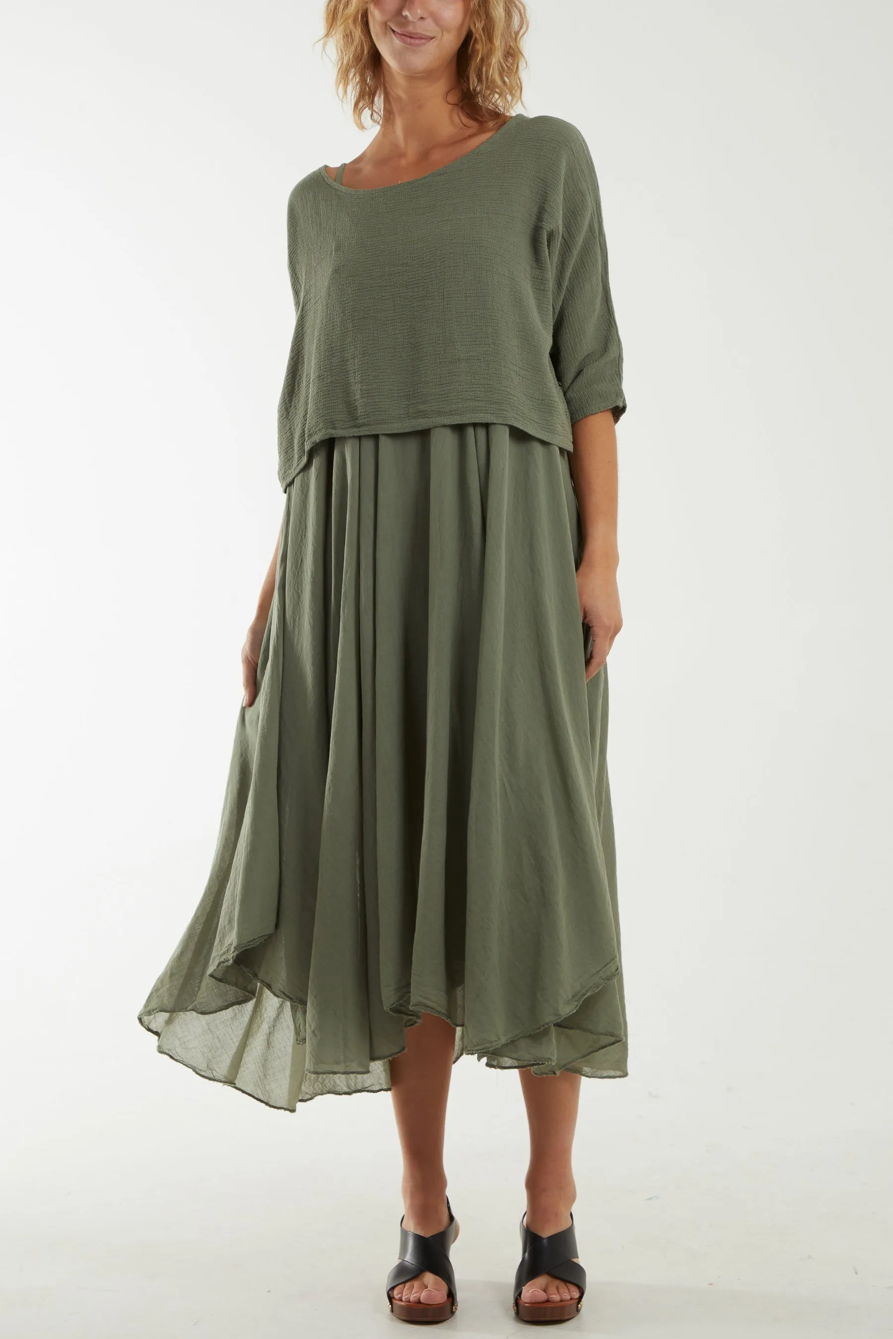 2 In 1 Crop Top & Cami Linen Dress