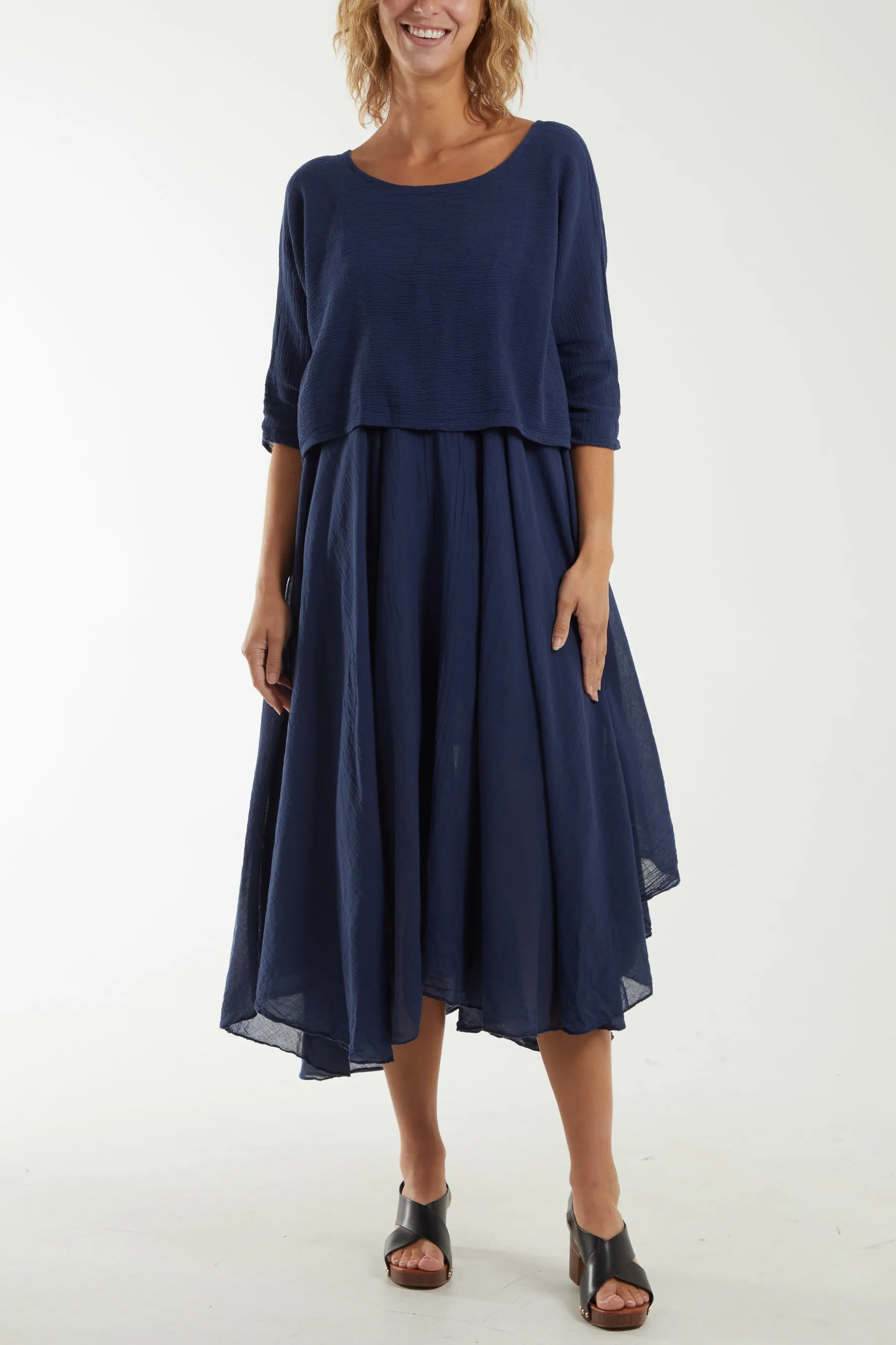 2 In 1 Crop Top & Cami Linen Dress