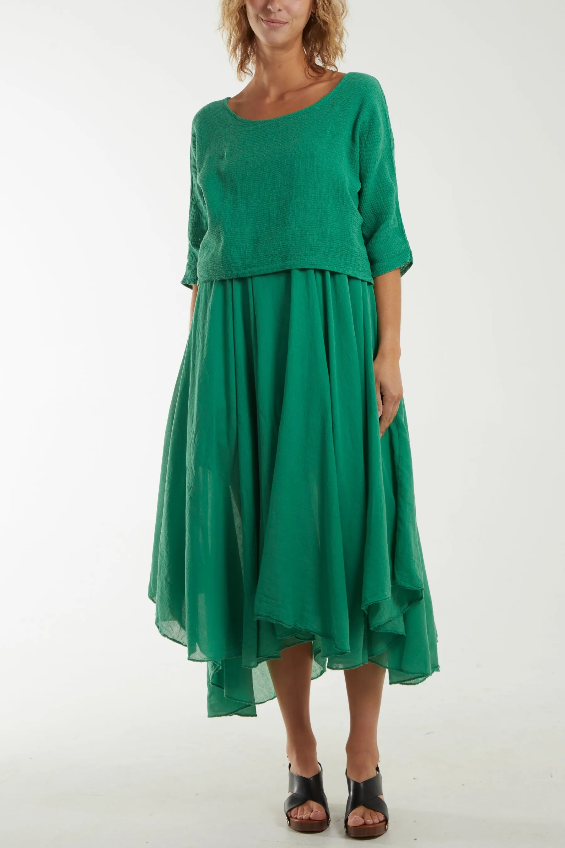 2 In 1 Crop Top & Cami Linen Dress
