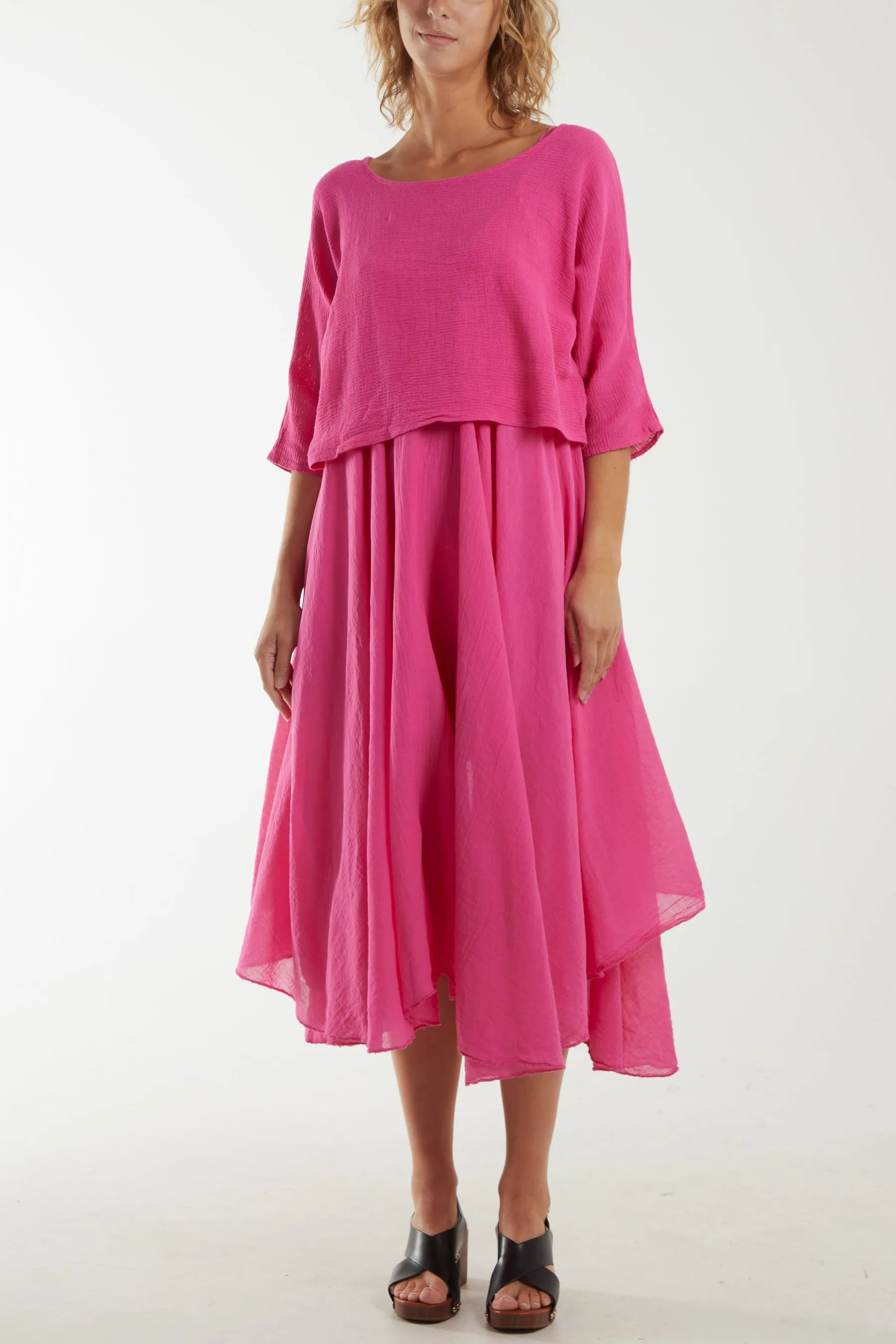 2 In 1 Crop Top & Cami Linen Dress