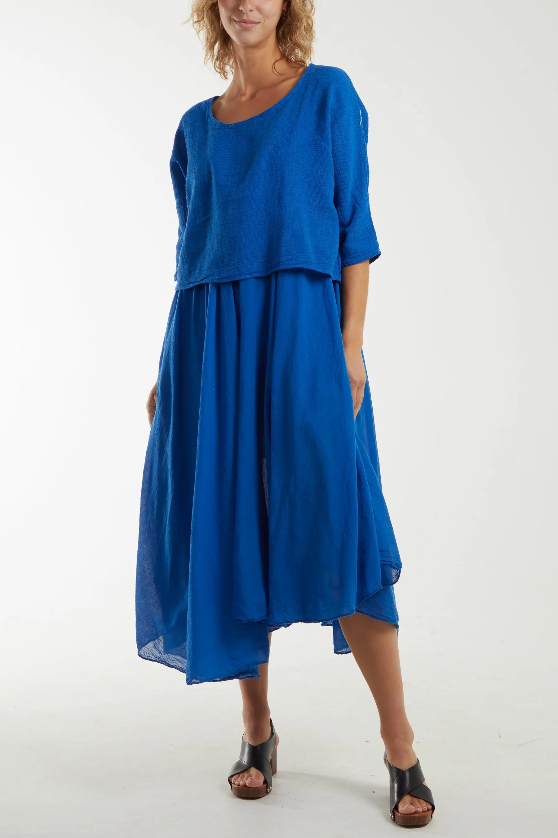 2 In 1 Crop Top & Cami Linen Dress
