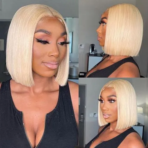 4x4 Lace Closure 613 Blonde Color Straight Bob Wig Human Hair Wigs