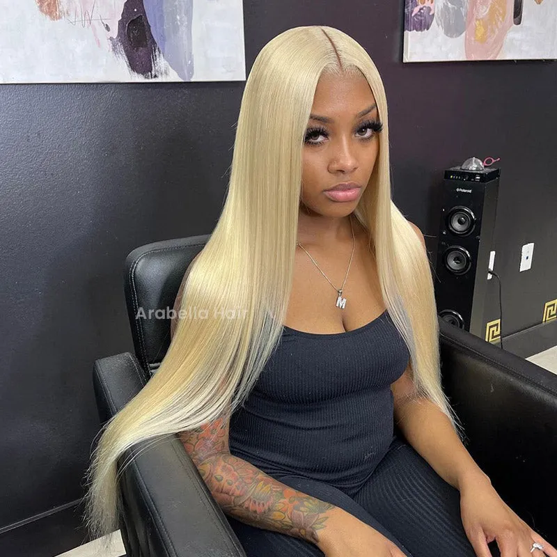 5x5 Lace #613 Blonde Glueless Closure Straight Human Hair Dyeable Color