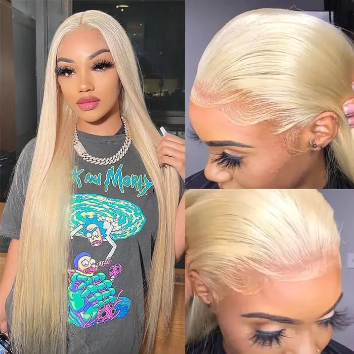 5x5 Lace #613 Blonde Glueless Closure Straight Human Hair Dyeable Color