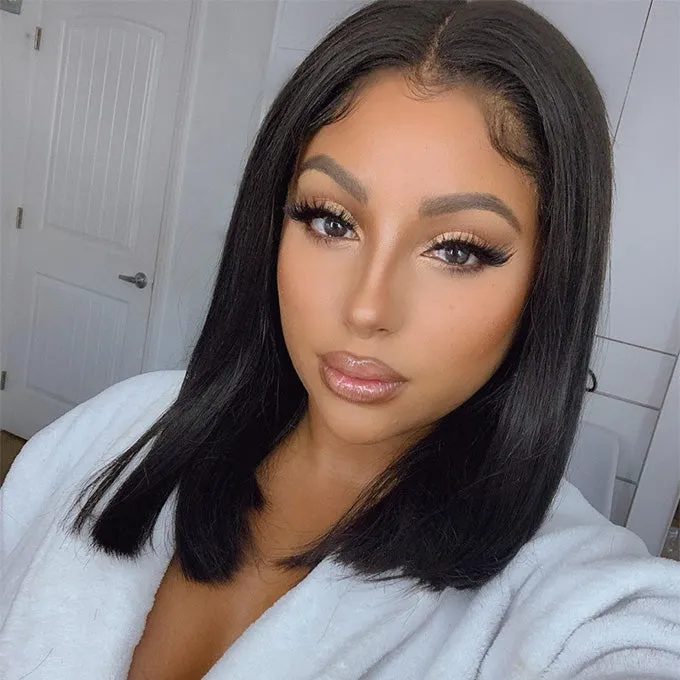 5x5 Lace Closure Straight/Curly Bob Wig Natural Black Human Hair Wigs
