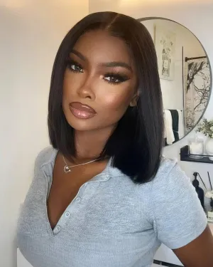 5x5 Lace Straight Bob Wig Natural Black Human Hair Wig