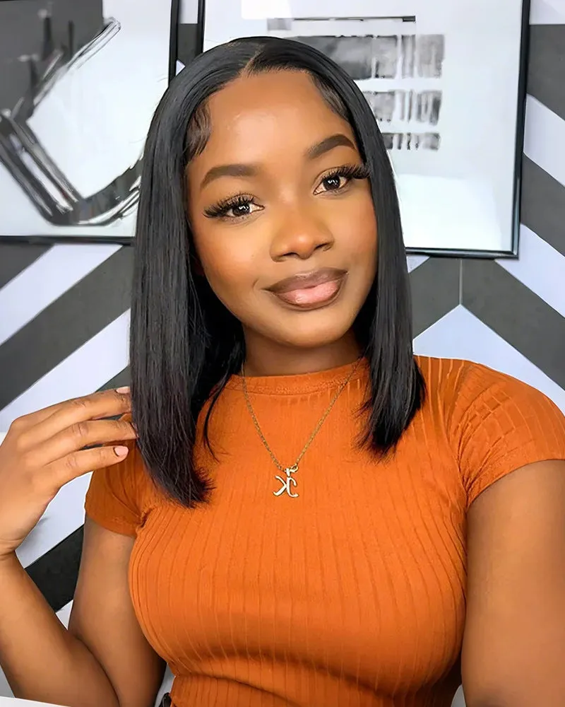 5x5 Lace Straight Bob Wig Natural Black Human Hair Wig
