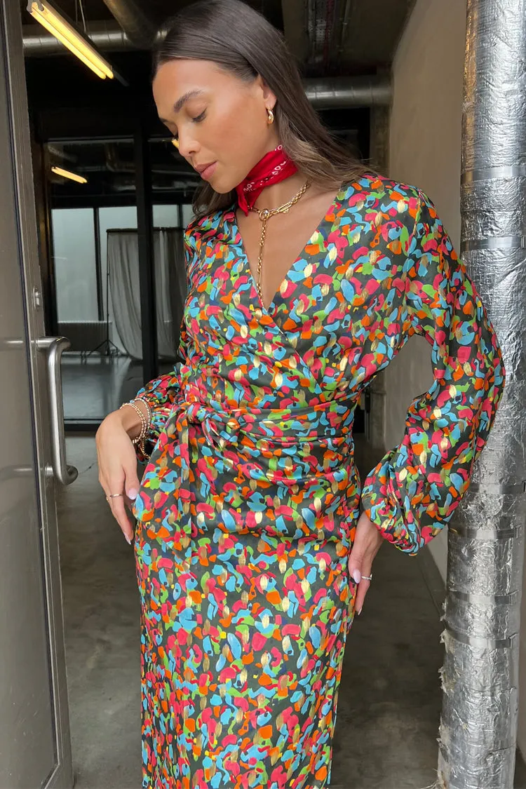 Abstract Print Violet Wrap Dress