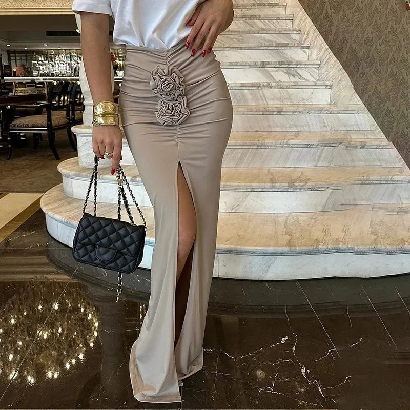ADVBRIDGE  -  New Summer Fashion Women Skirt Streetwear Solid Skirts Appliques Sexy Split Slim Elegant Female Party Straight High Waist Skirts