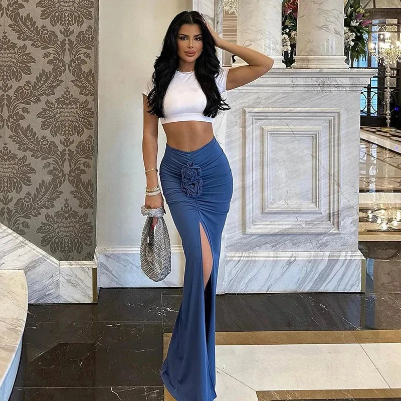 ADVBRIDGE  -  New Summer Fashion Women Skirt Streetwear Solid Skirts Appliques Sexy Split Slim Elegant Female Party Straight High Waist Skirts