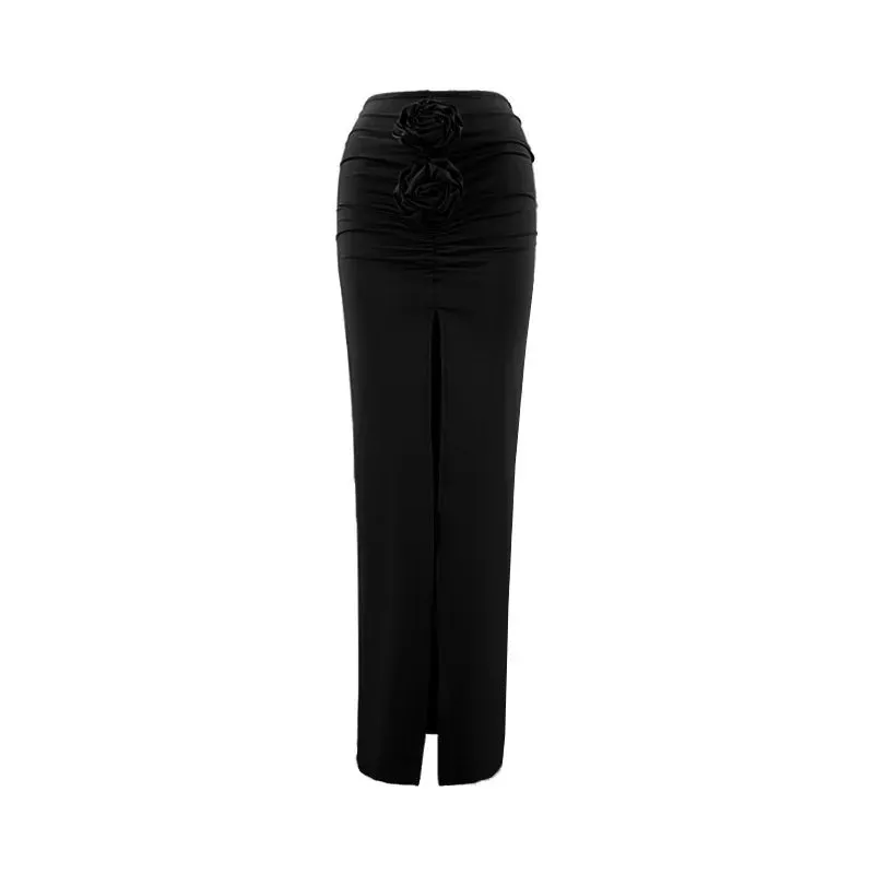 ADVBRIDGE  -  New Summer Fashion Women Skirt Streetwear Solid Skirts Appliques Sexy Split Slim Elegant Female Party Straight High Waist Skirts