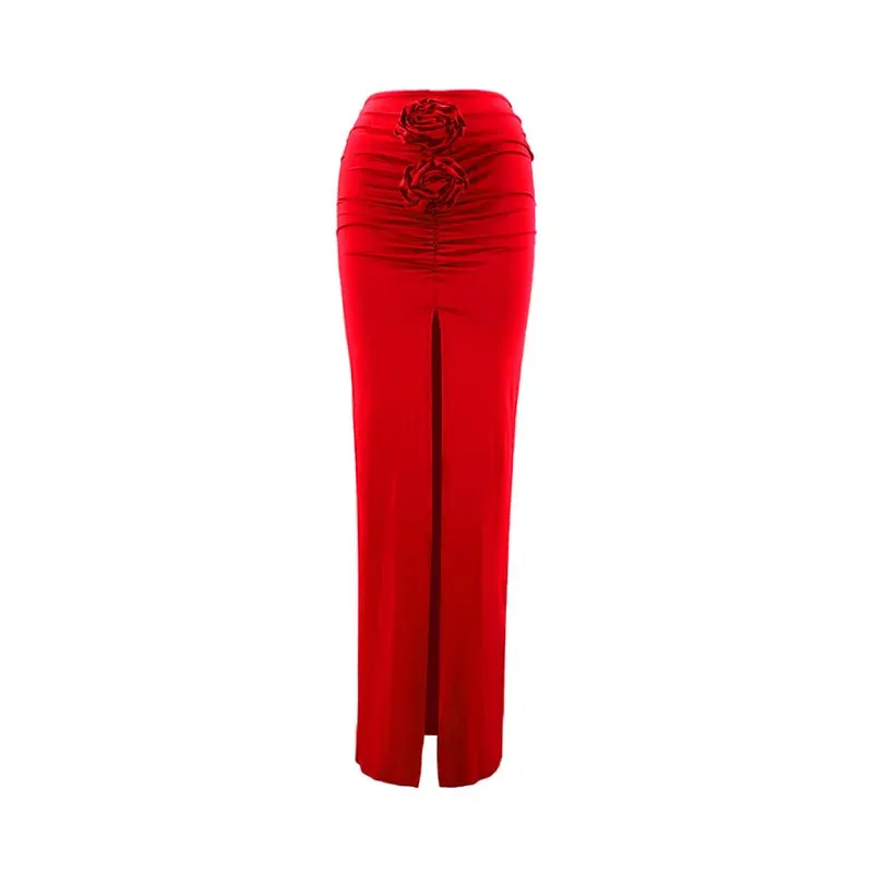 ADVBRIDGE  -  New Summer Fashion Women Skirt Streetwear Solid Skirts Appliques Sexy Split Slim Elegant Female Party Straight High Waist Skirts