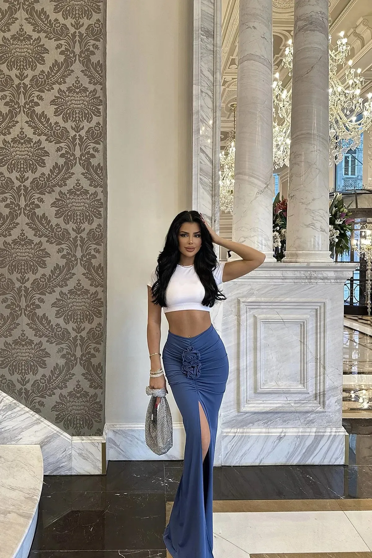 ADVBRIDGE  -  New Summer Fashion Women Skirt Streetwear Solid Skirts Appliques Sexy Split Slim Elegant Female Party Straight High Waist Skirts