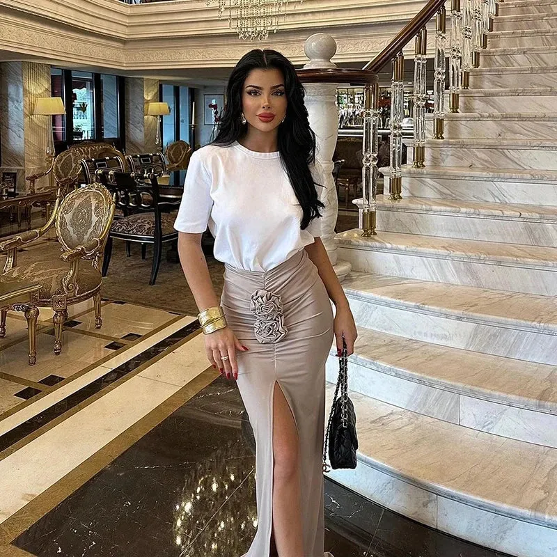 ADVBRIDGE  -  New Summer Fashion Women Skirt Streetwear Solid Skirts Appliques Sexy Split Slim Elegant Female Party Straight High Waist Skirts