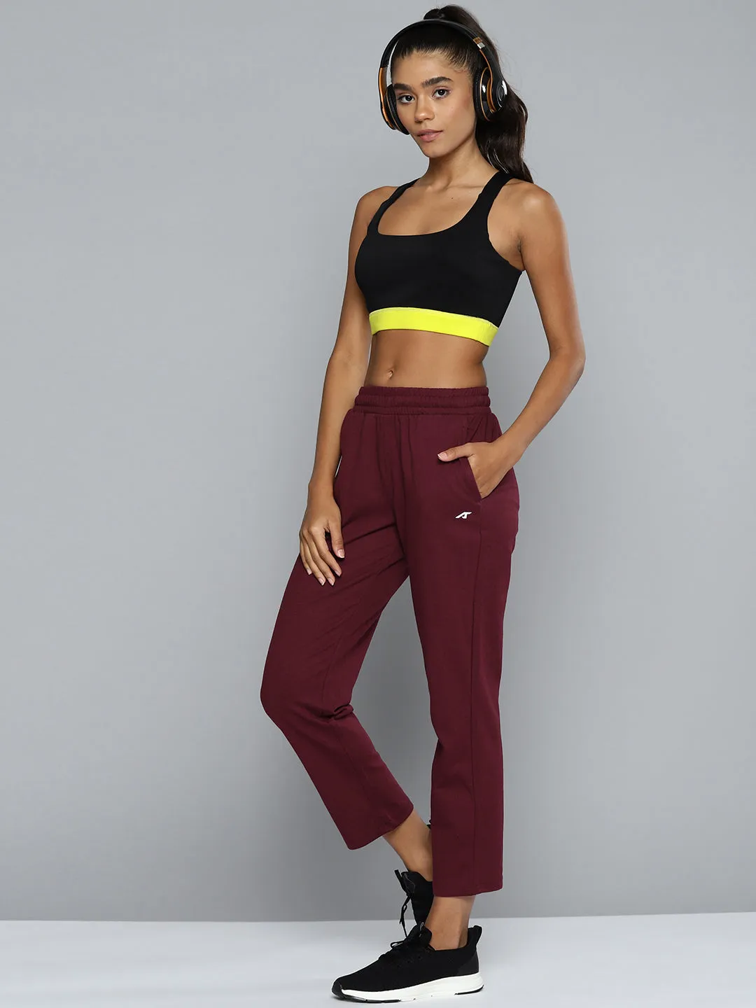 ALCIS Women Maroon Solid Track Pants