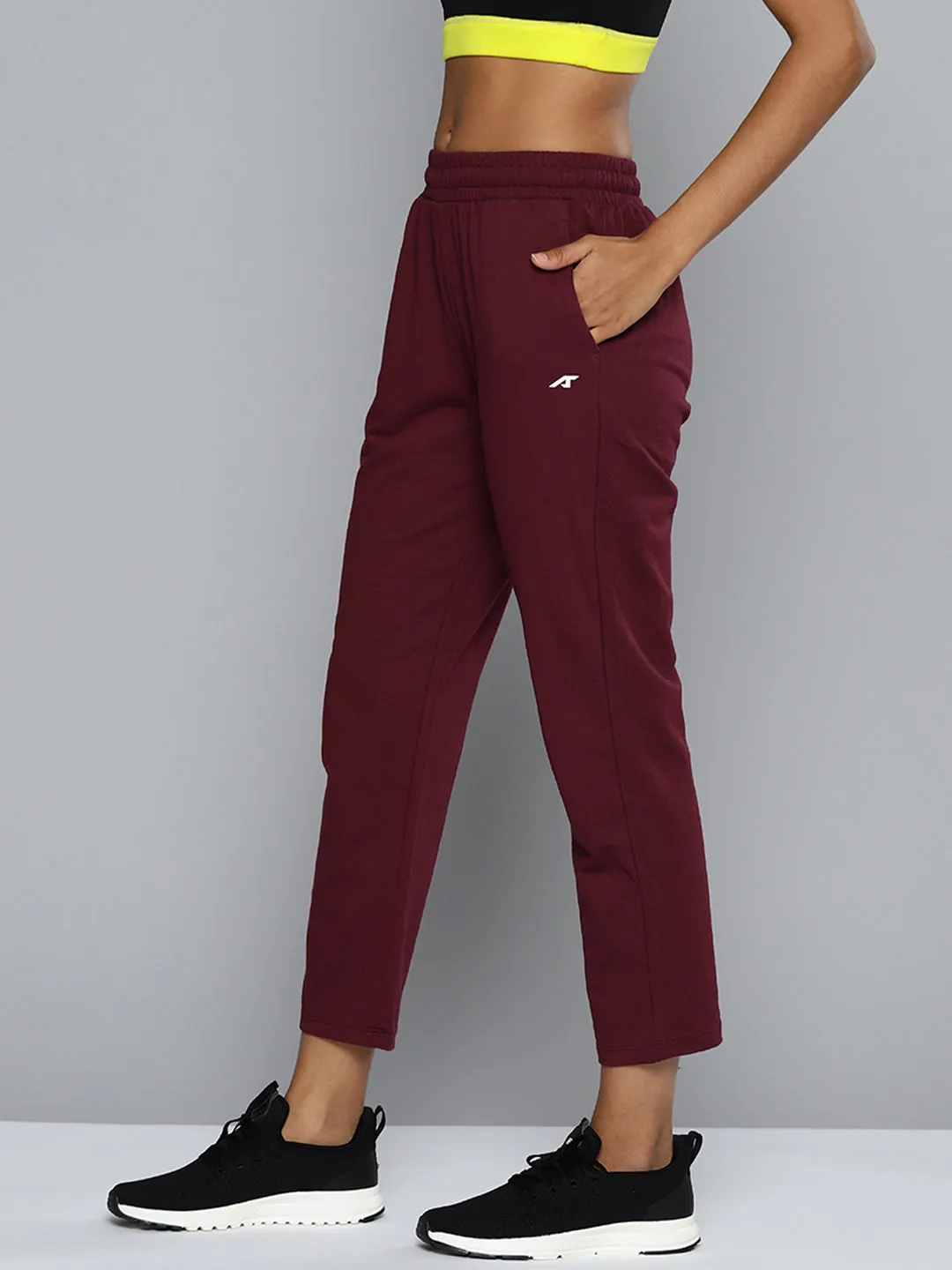 ALCIS Women Maroon Solid Track Pants