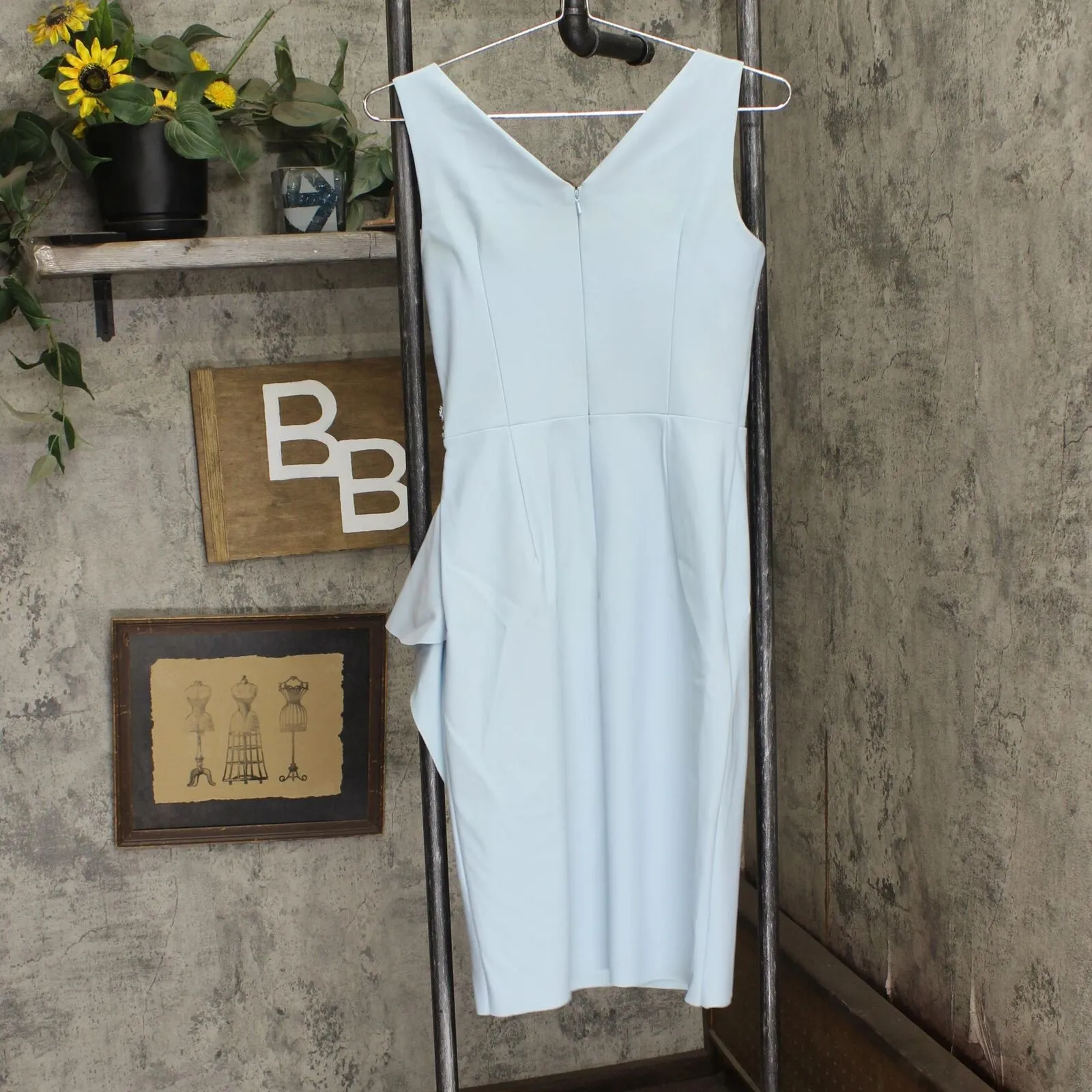 Alex Evenings Womens Stretch Faux Wrap Emblem Sheath Bodycon Dress Light Blue 4