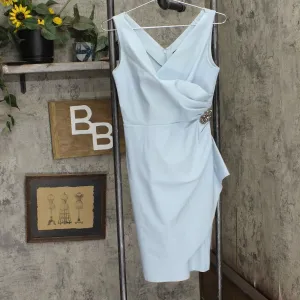 Alex Evenings Womens Stretch Faux Wrap Emblem Sheath Bodycon Dress Light Blue 4