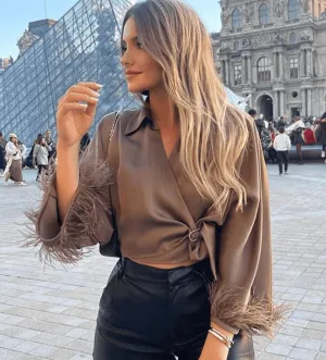 Amada® | Elegant Satin Wrap Blouse