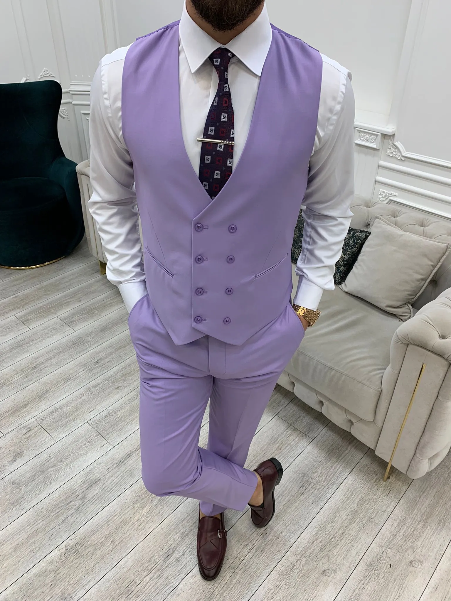 Amato Purple Slim Fit Peak Lapel Suit