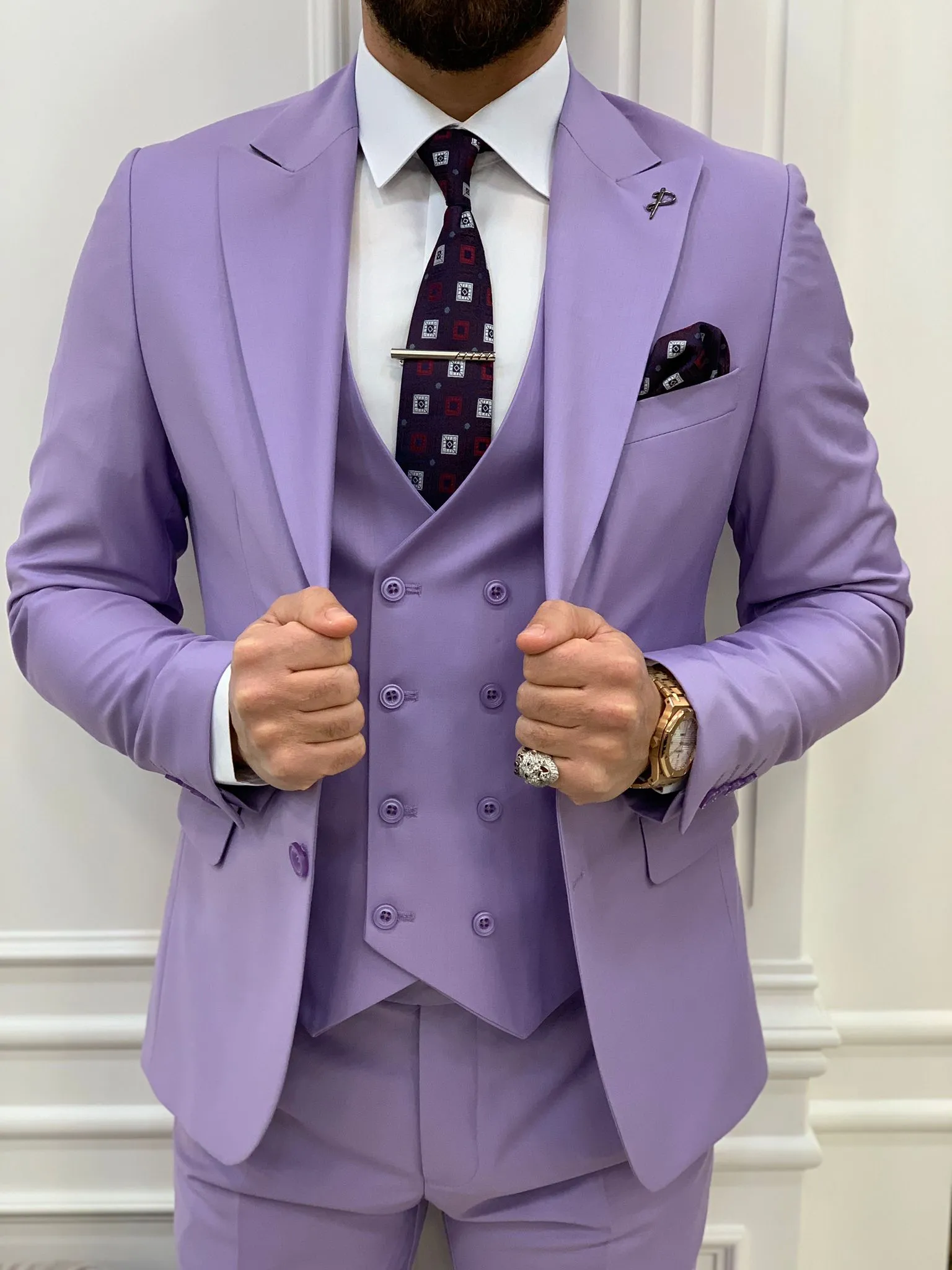 Amato Purple Slim Fit Peak Lapel Suit