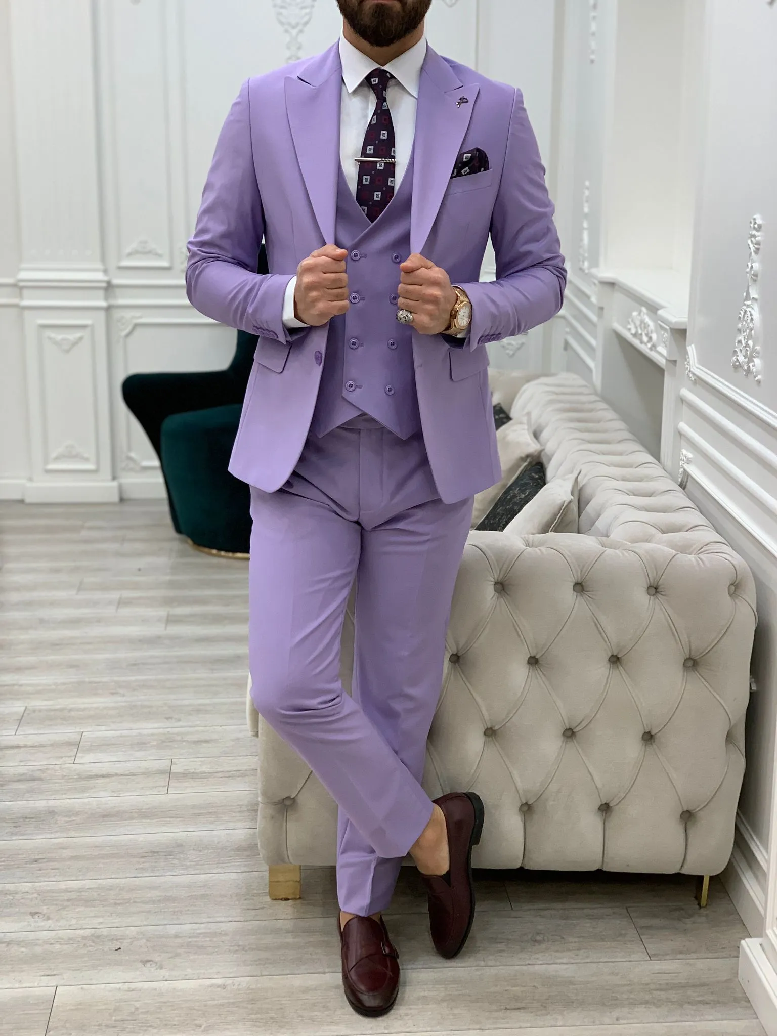 Amato Purple Slim Fit Peak Lapel Suit