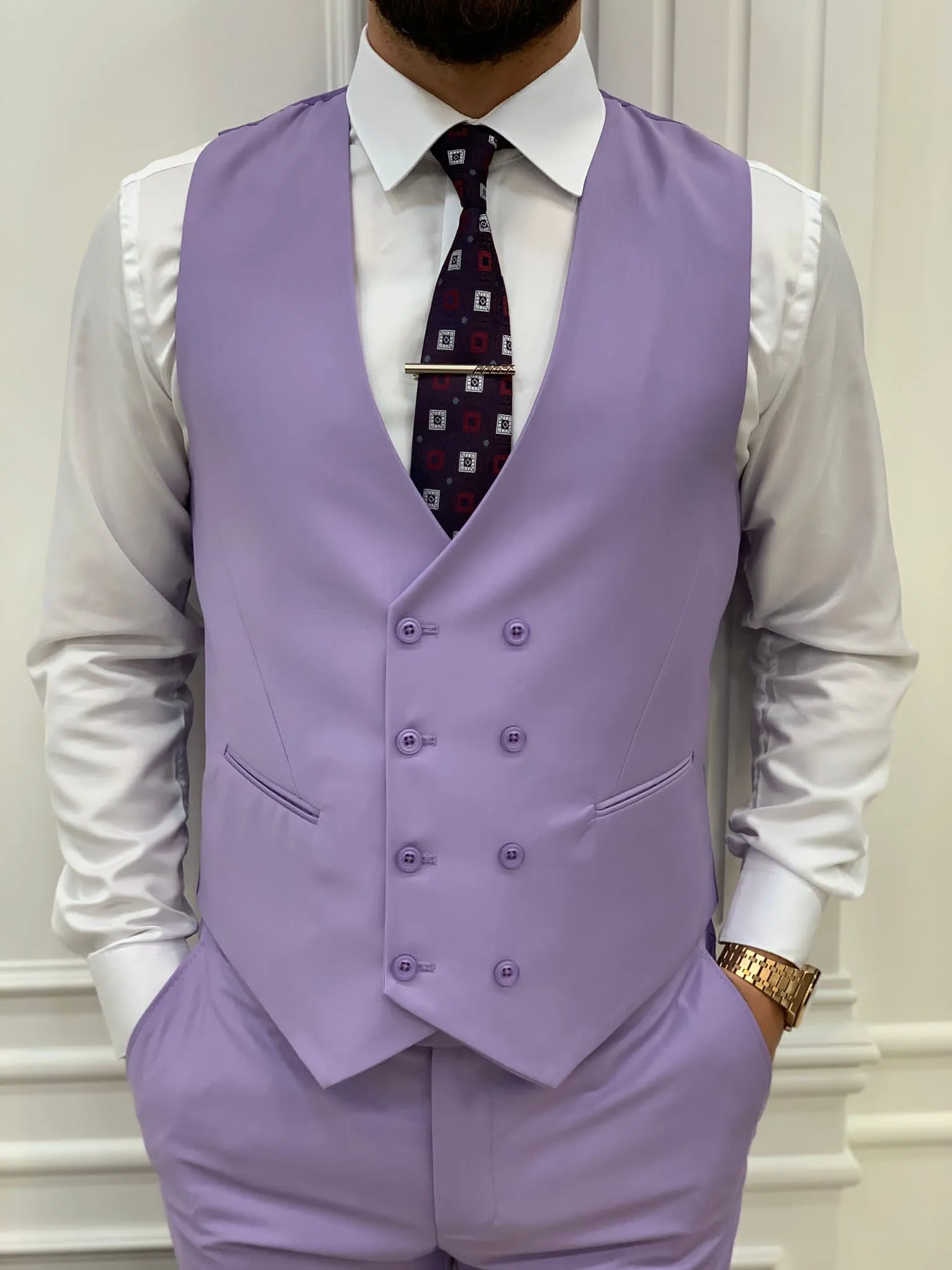 Amato Purple Slim Fit Peak Lapel Suit