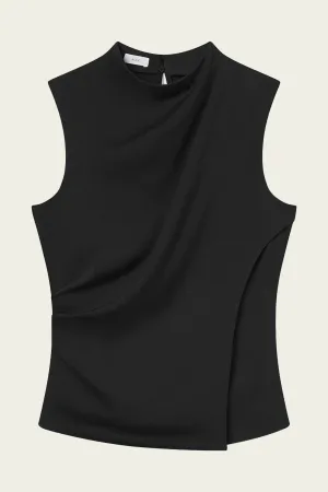 Amira Ruched Sleeveless Top in Black