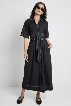 AMONG THE BRAVE Service Cotton Midi Shirt Dress - Black
