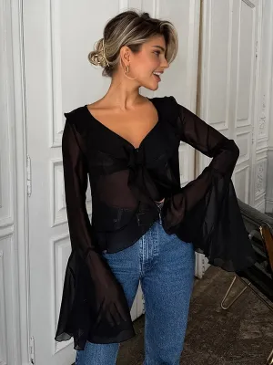 Anika® | Chiffon Ruffle Shirt With V-Neck
