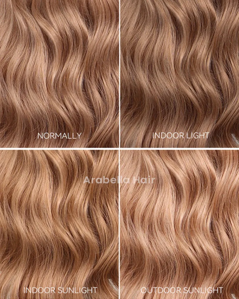 Ash Honey Blonde Color Blowout Wavy 13x4/6x5 Pre-Cut Lace Glueless Human Hair Wig with C-Part Design