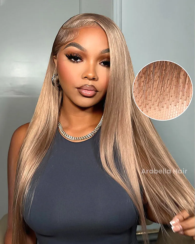 Ash Honey Blonde Color Blowout Wavy 13x4/6x5 Pre-Cut Lace Glueless Human Hair Wig with C-Part Design