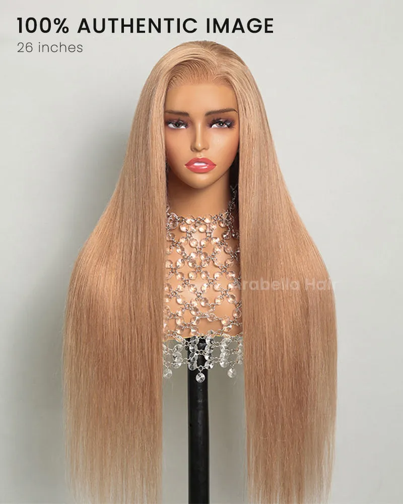 Ash Honey Blonde Color Blowout Wavy 13x4/6x5 Pre-Cut Lace Glueless Human Hair Wig with C-Part Design