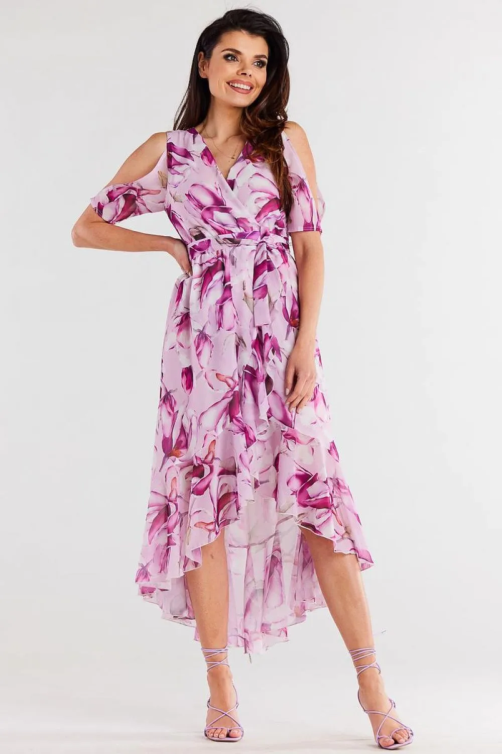 Asymmetrical Ruffled Chiffon Wrap Dress
