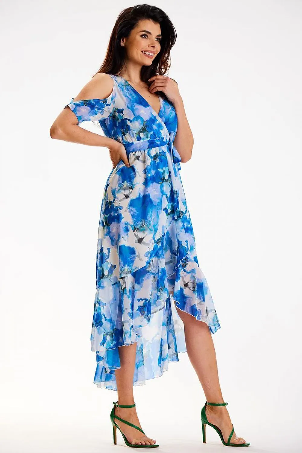Asymmetrical Ruffled Chiffon Wrap Dress