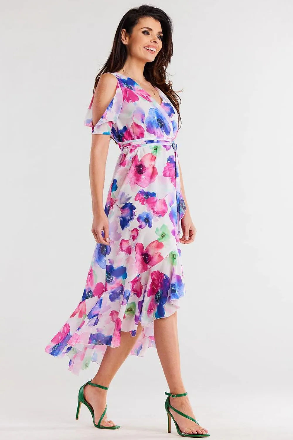 Asymmetrical Ruffled Chiffon Wrap Dress