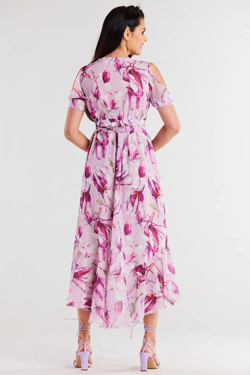 Asymmetrical Ruffled Chiffon Wrap Dress