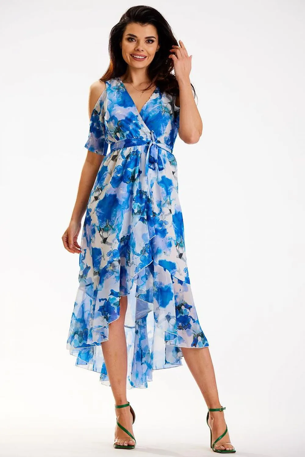 Asymmetrical Ruffled Chiffon Wrap Dress