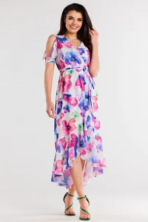 Asymmetrical Ruffled Chiffon Wrap Dress