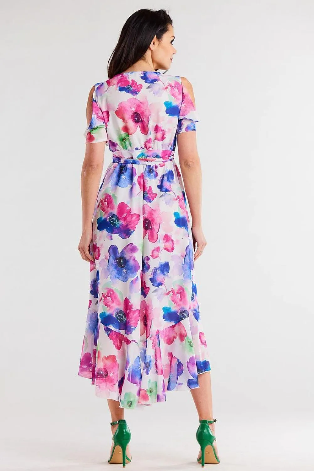 Asymmetrical Ruffled Chiffon Wrap Dress
